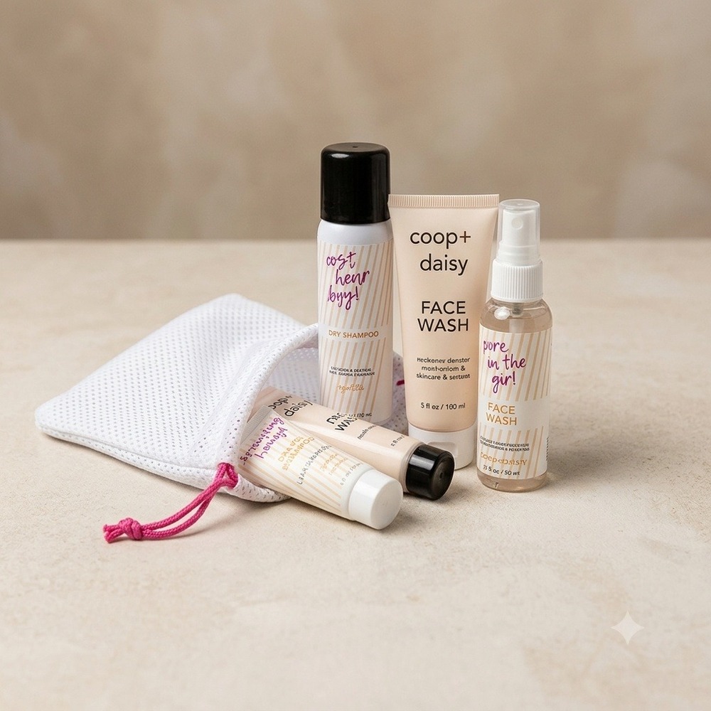 Coop+Daisy Grab-N-Go 4-Pc Skincare & Hair Set Dry Shampoo Face Mist Bag NWT